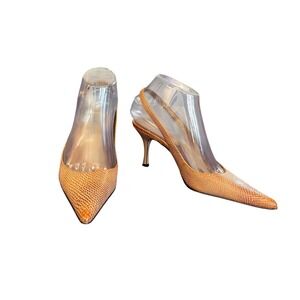 AK Anne Klein Makayaratl Tan Faux Snakeskin Pointed Slingback Heels Women's 6.5